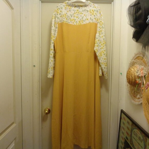 CURVY GIRL RETRO STYLED MUSTARD W PRINT MAXI DRESS BY SHEIN 3 X - Picture 5 of 6